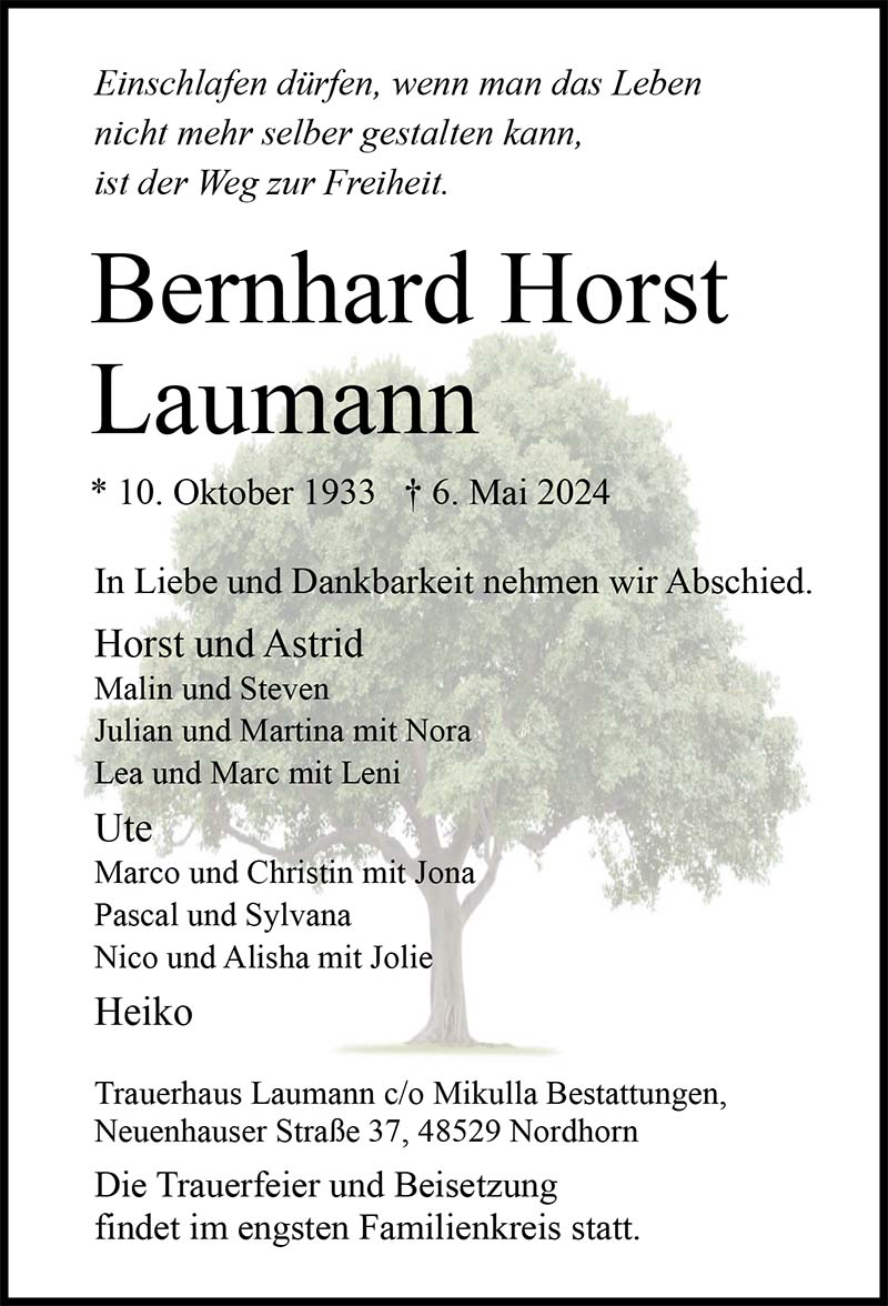 Bernhard Horst Laumann Todesanzeigen