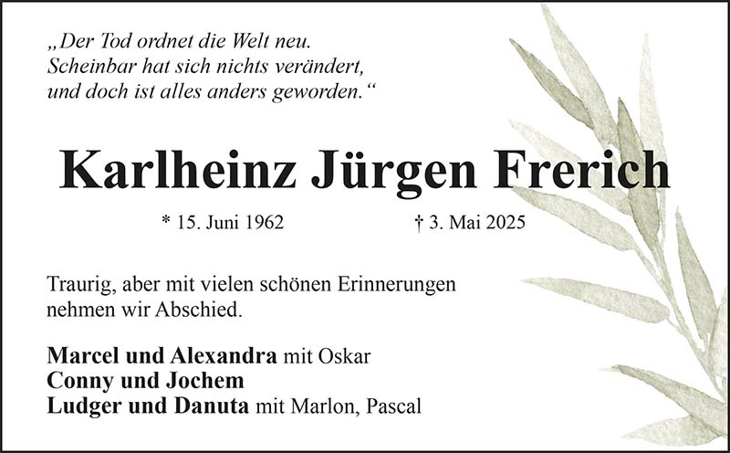 Karlheinz Jürgen Frerich Todesanzeigen