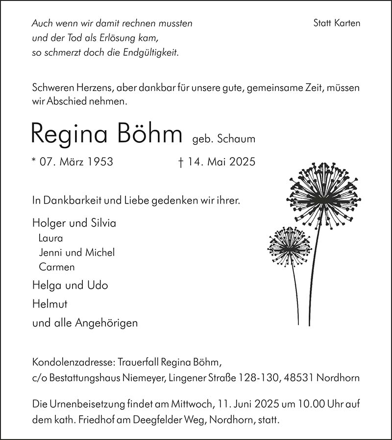 Regina Böhm Todesanzeigen