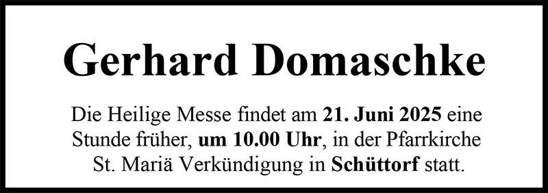 Gerhard Domaschke Trauerdanksagungen