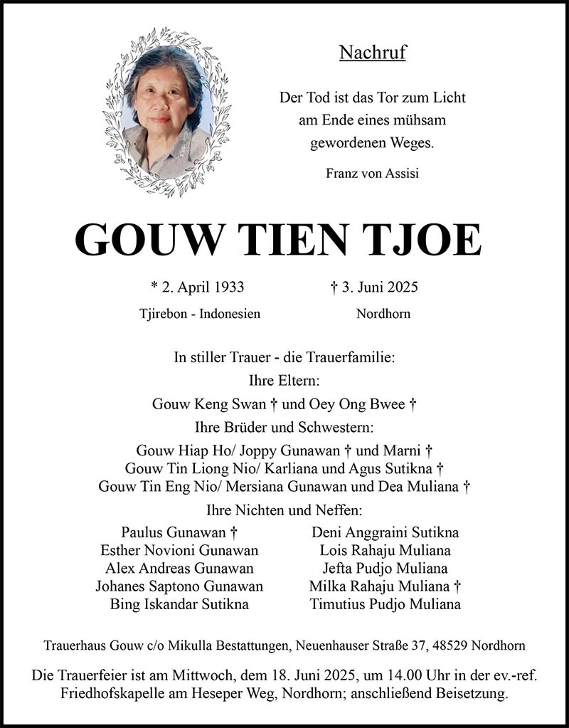 Tien Tjoe Gouw Todesanzeigen