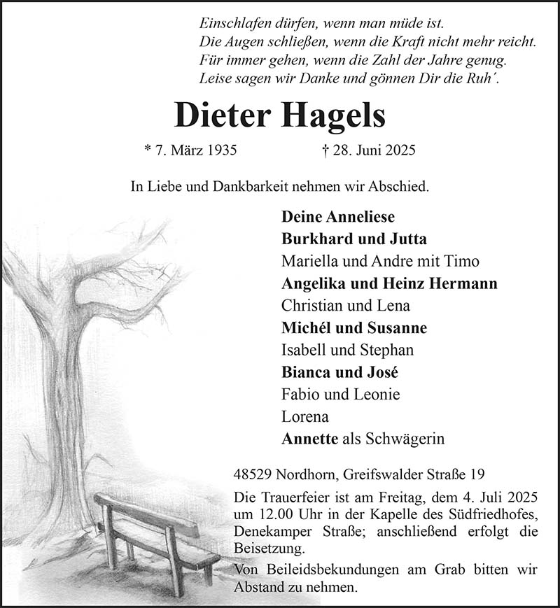 Dieter Hagels Todesanzeigen
