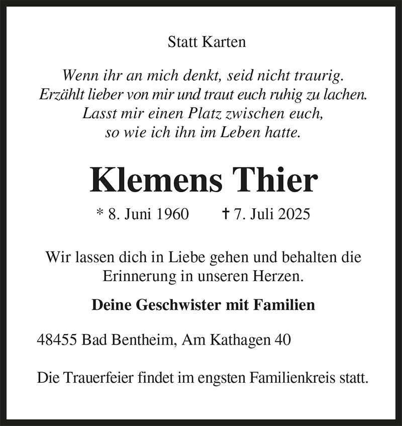 Klemens Thier Todesanzeigen