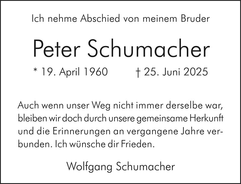 Peter Schumacher Nachrufe