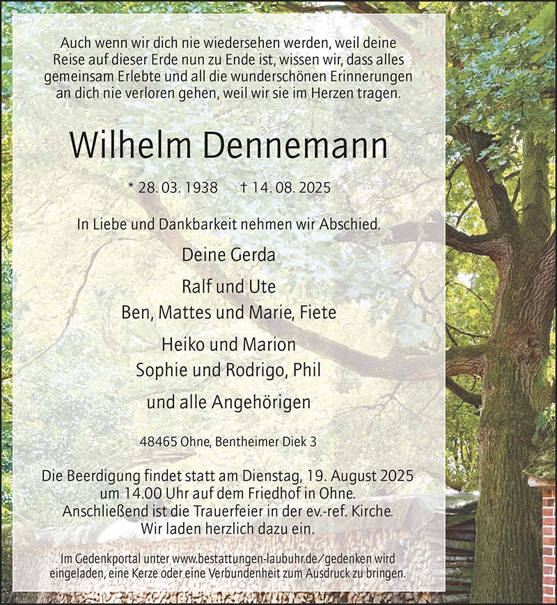 Wilhelm Dennemann Todesanzeigen