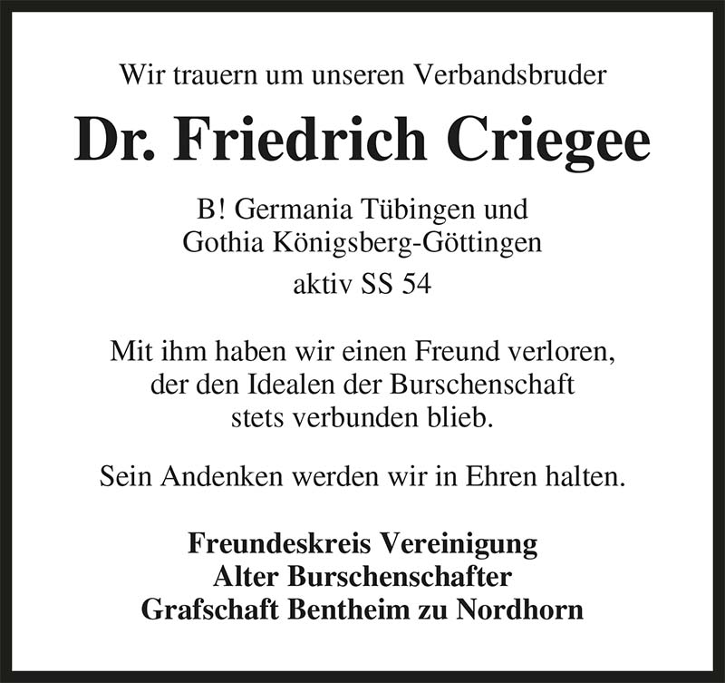 Friedrich Criegee Nachrufe