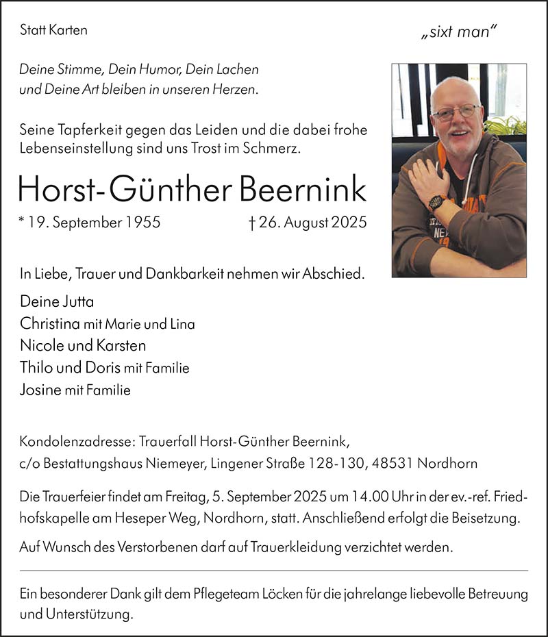 Horst-Günther Beernink Todesanzeigen