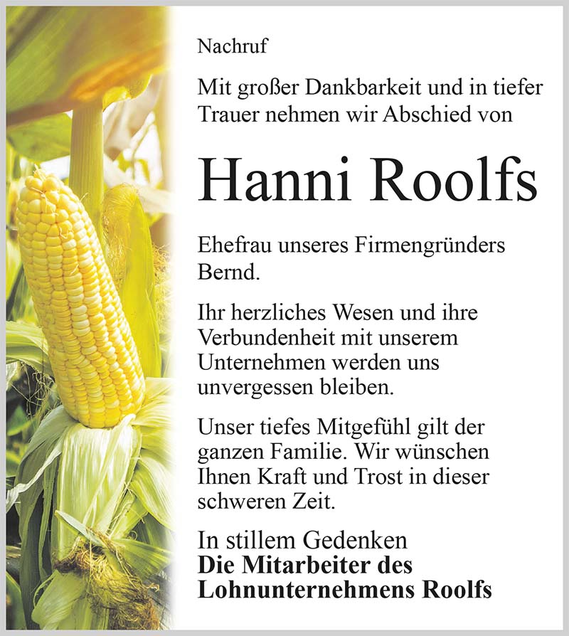 Hanni Roolfs Nachrufe