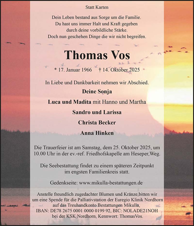 Thomas Vos Todesanzeigen