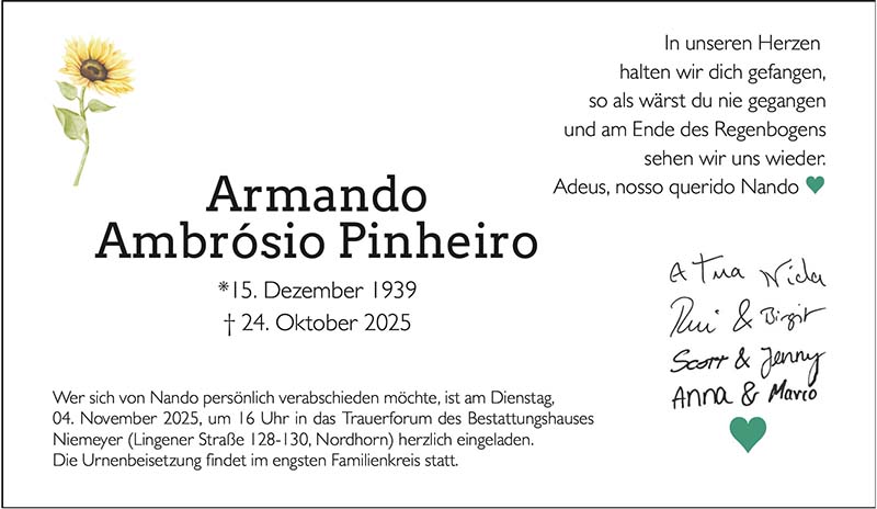 Armando Ambrosio Pinheiro Todesanzeigen