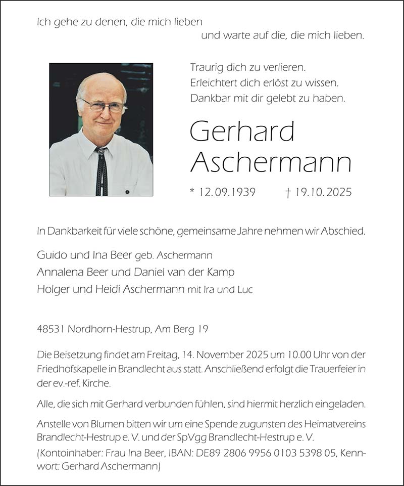 Gerhard Aschermann Todesanzeigen