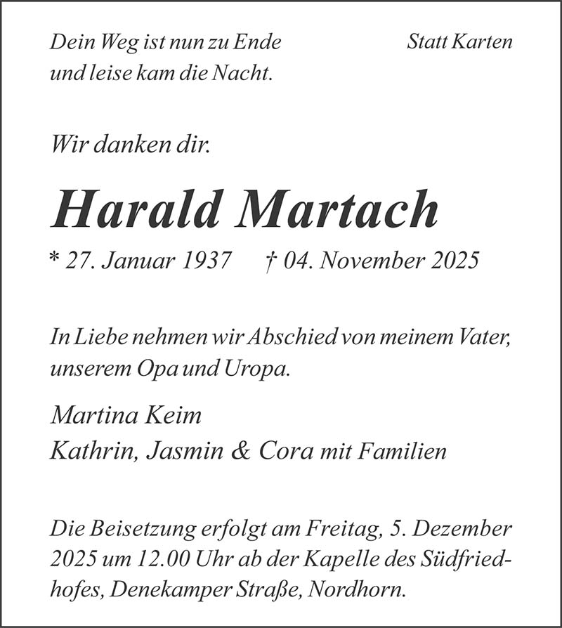 Harald Martach Todesanzeigen