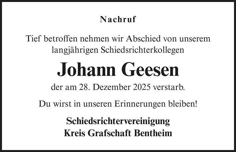 Johann Geesen Nachrufe