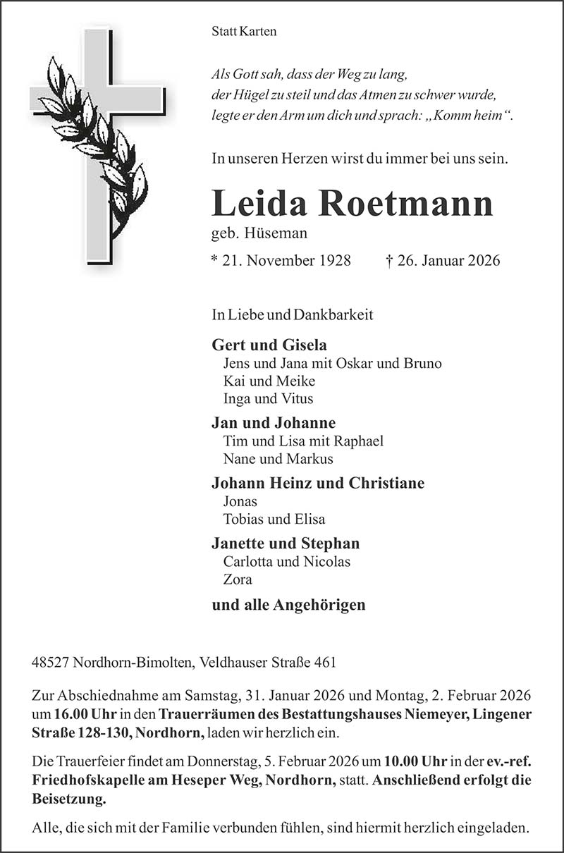 Leida Roetmann Todesanzeigen