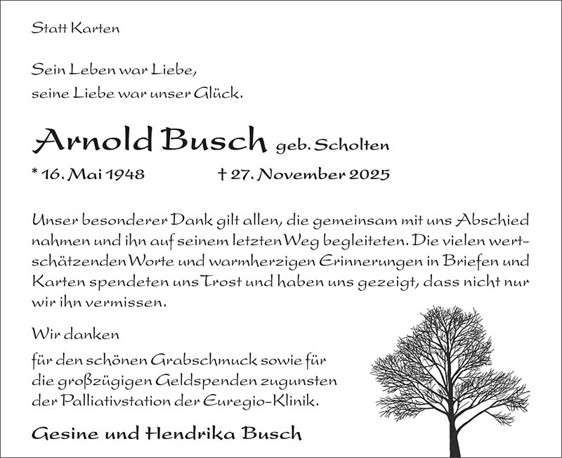Arnold Busch Trauerdanksagungen