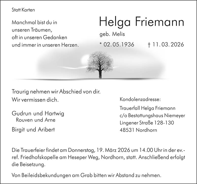 Helga Friemann Todesanzeigen