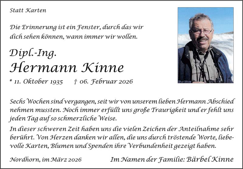 Hermann Kinne Trauerdanksagungen