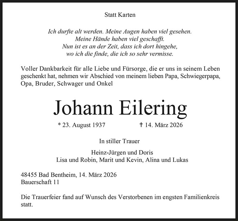 Johann Eilering Todesanzeigen