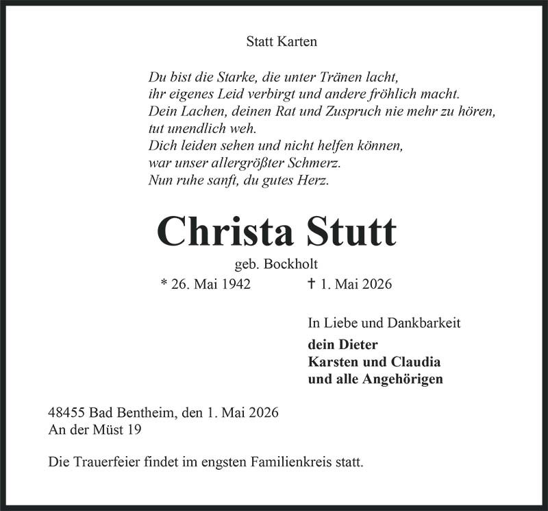Christa Stutt Todesanzeigen