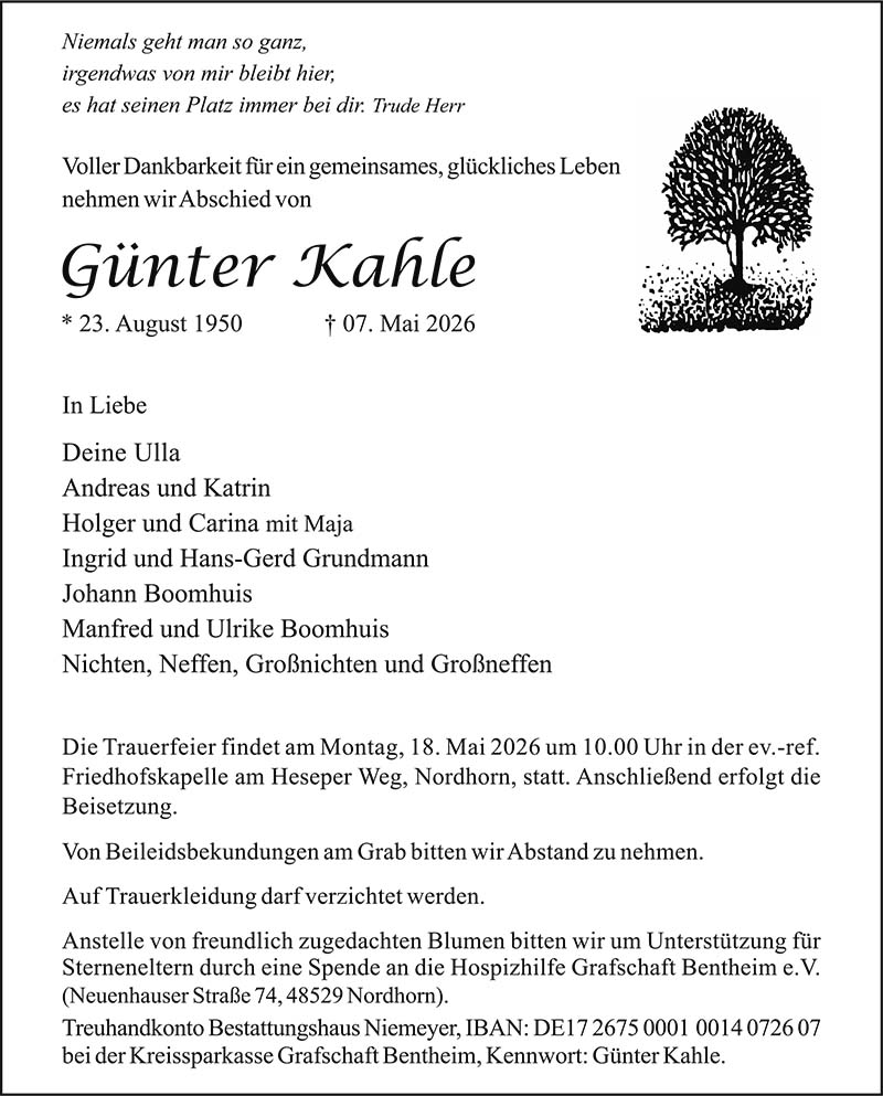 Günter Kahle Todesanzeigen