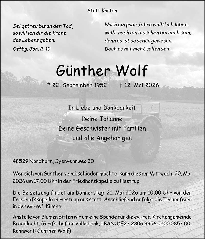 Günther Wolf Todesanzeigen