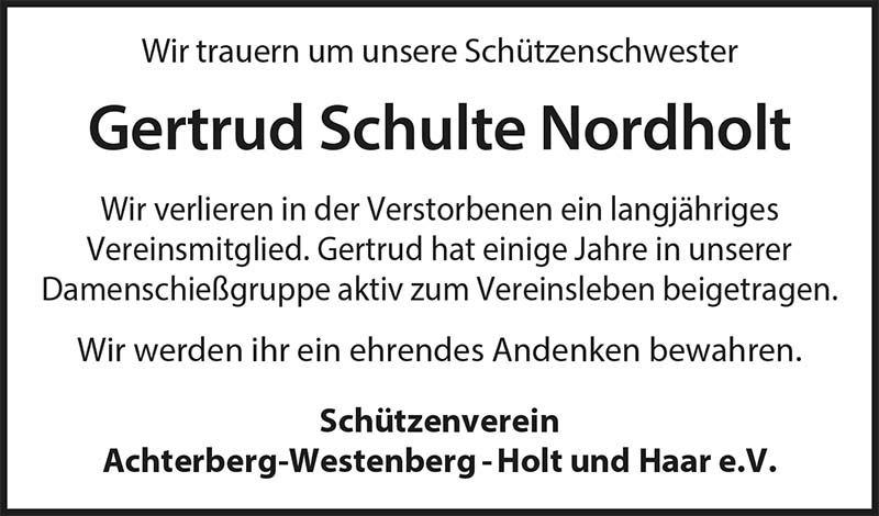 Gertrud Schulte-Nordholt Nachrufe