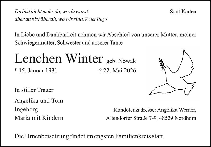 Lenchen Winter Todesanzeigen
