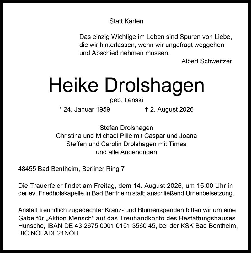 Heike Drolshagen Todesanzeigen