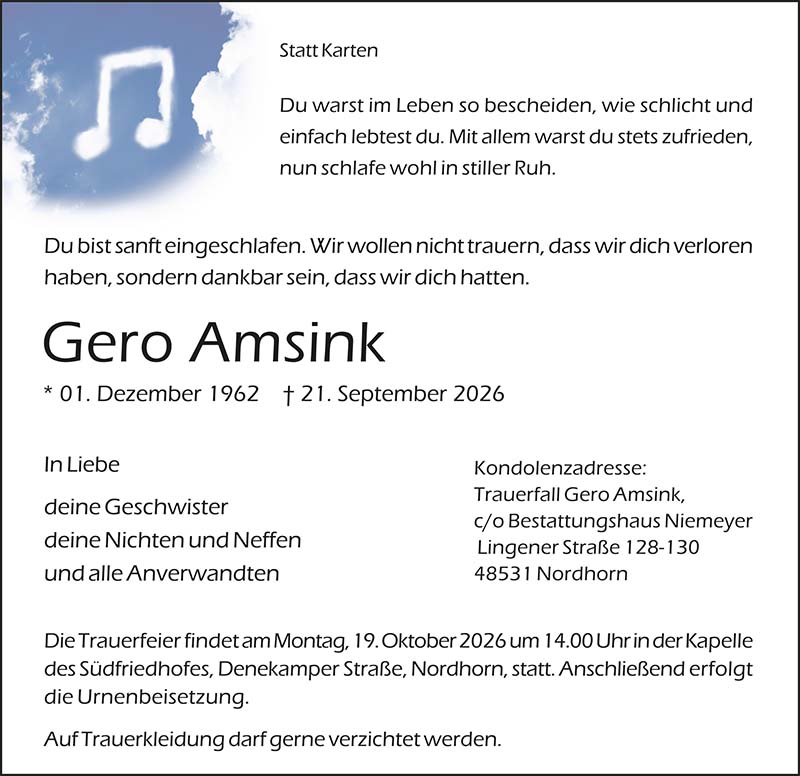Gero Amsink Todesanzeigen