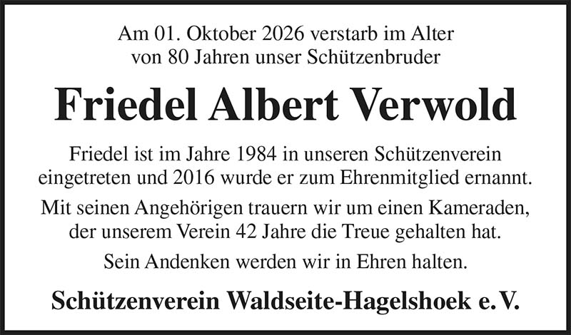 Friedel Albert Verwold Nachrufe